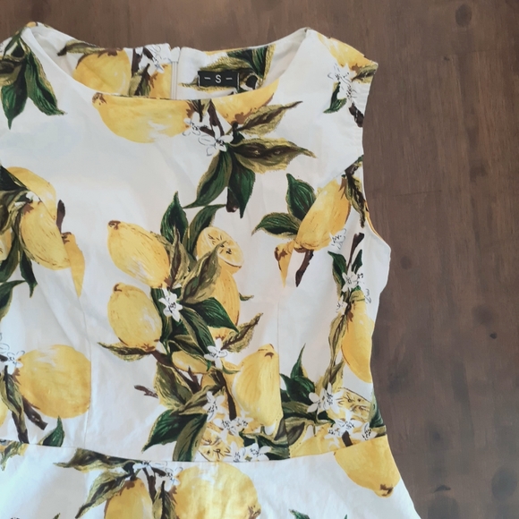 Lemon Print Fit and Flare Dress - Picture 2 of 10
